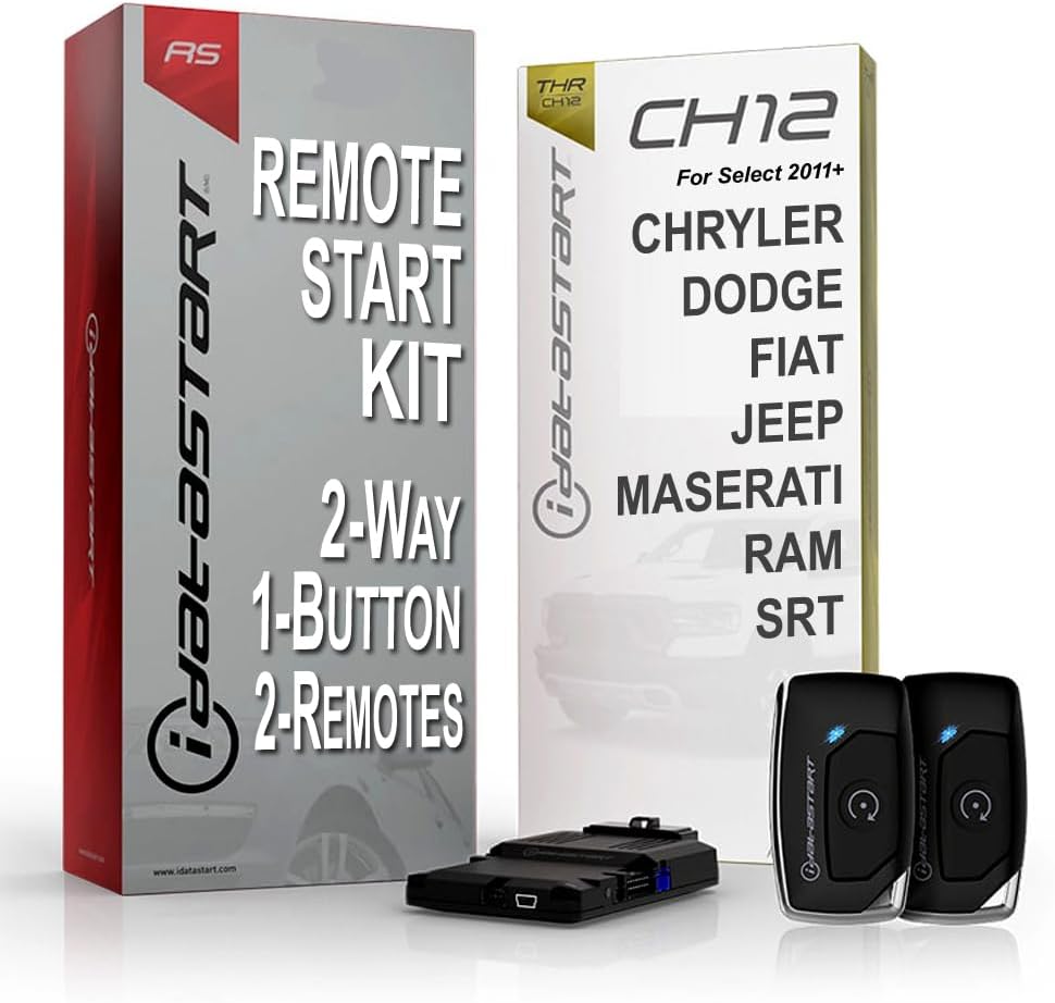 iDataStart Remote Starter KIT for Select Chrysler/Dodge/Fiat/Jeep/Maserati/RAM/SRT Vehicles 2011+ w/3000ft Range (2-Way, 1-Button, 2-Remotes)