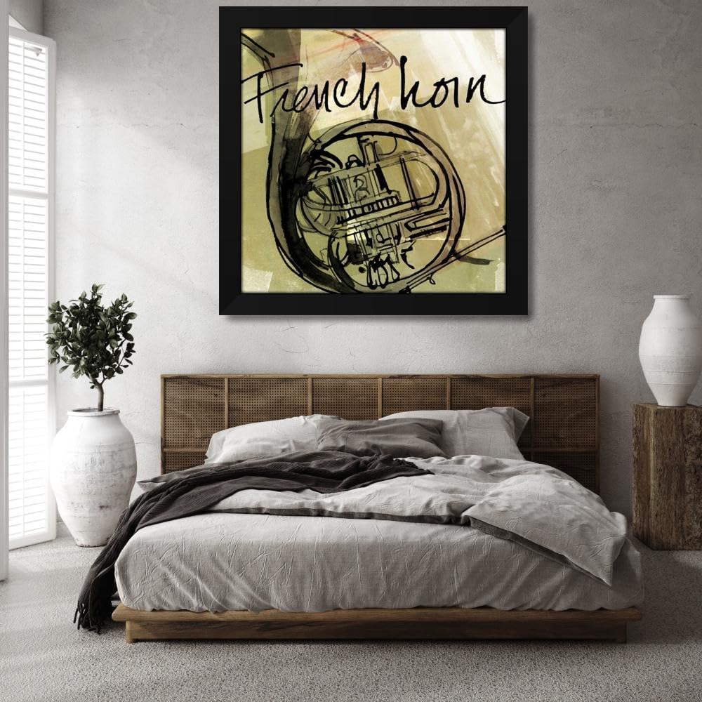 Tavoletti, Anne 36x36 Huge Black Modern Framed Canvas Art Print Titled: French Horn