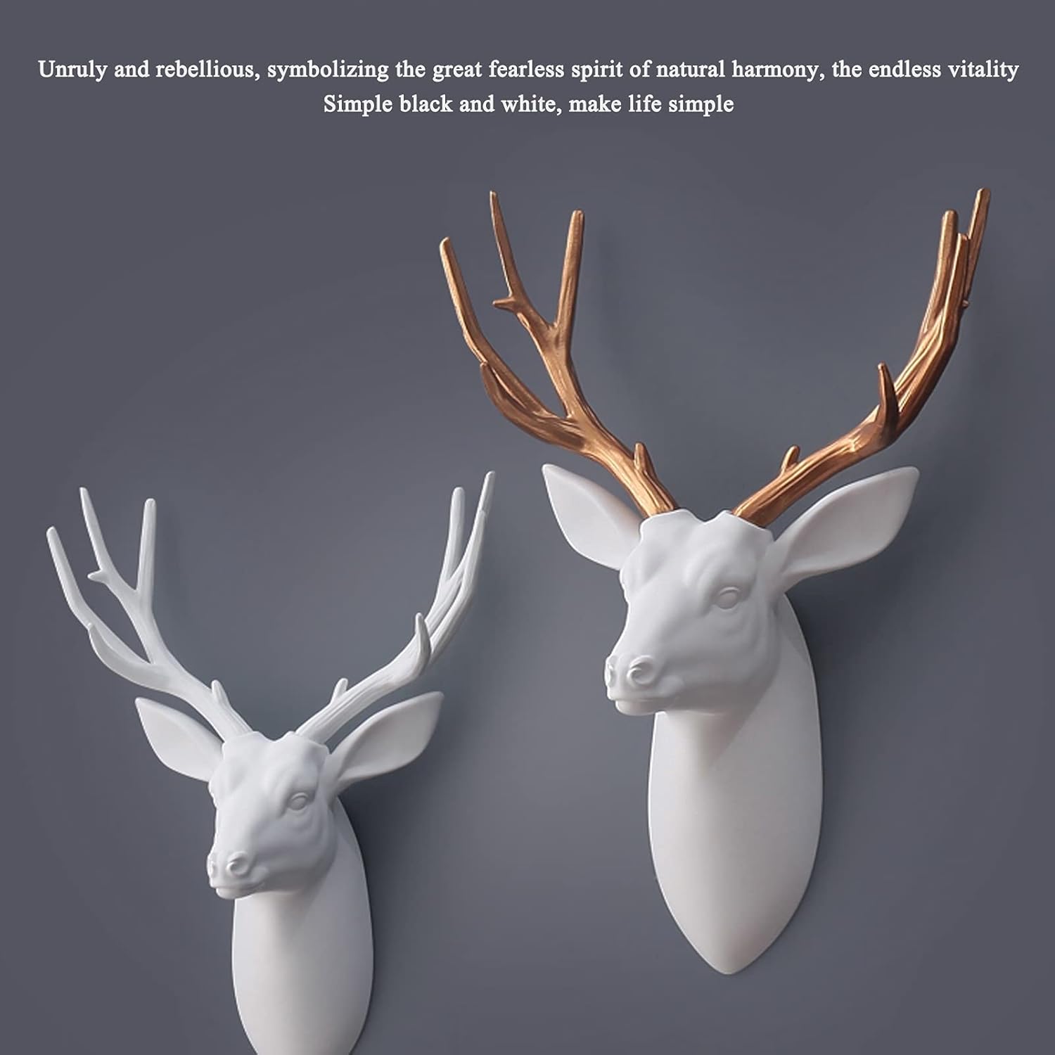 Wall Decor Animal Stag Head Wall Decor,Wall Mounted Artificial Deer Head For Home Decoration,Faux Taxidermy Resin Deer Head Wall Mount Sculpture Art,Wall Decoration For Living Room,Black+gold Corner