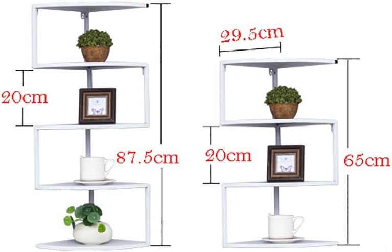 4/5 Tier Corner Wall Shelf Iron Floating Shelves Storage Bookshelves Potted Display Stand Home Decoration (Color : Black, Size : 29.5 * 29.5 * 65CM)