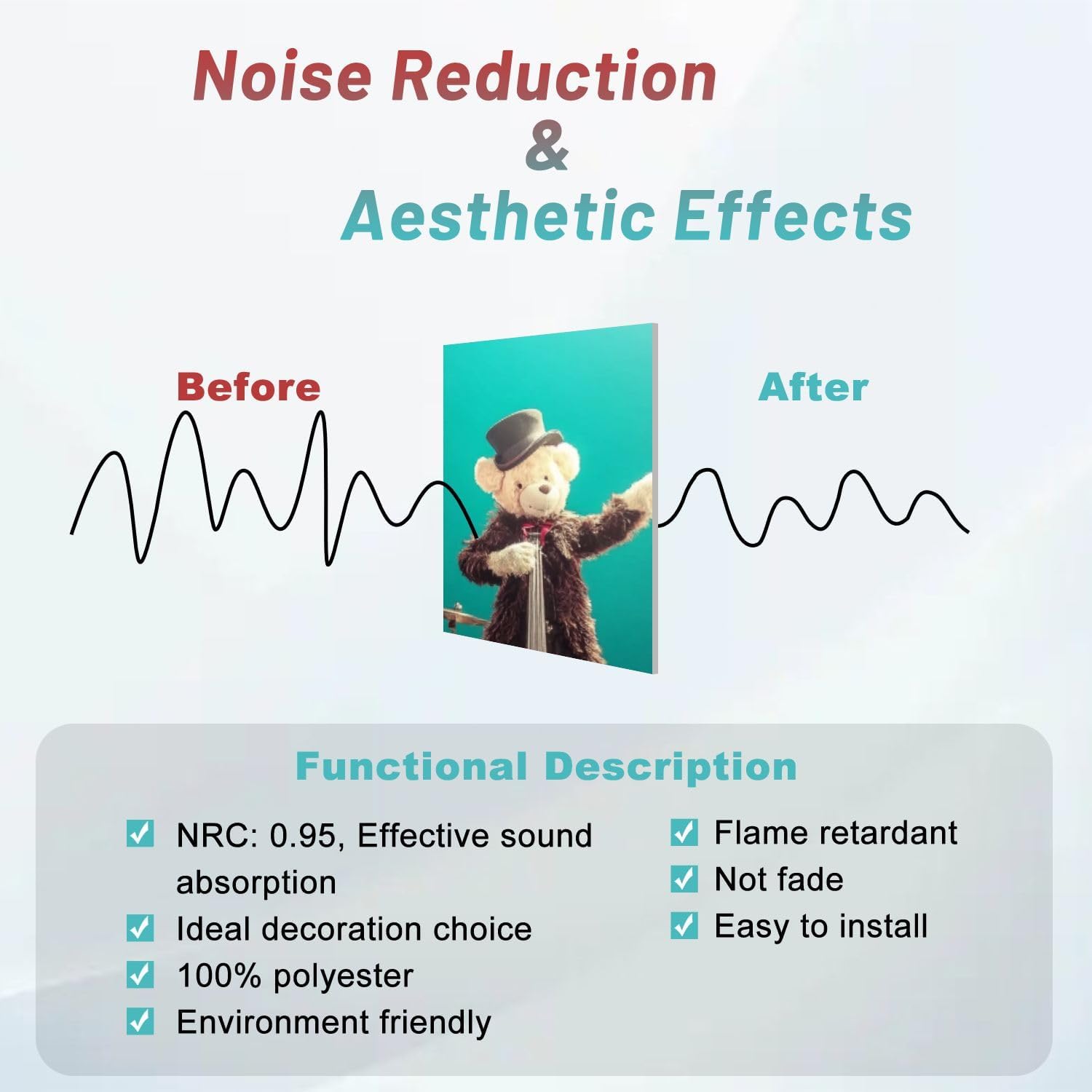 Art Acoustic Panels retro teddy bear toys play bass guitar old luggage vocalist Acoustical Soundproof Wall Panel with Self-Adhesive Decorative Sound Absorbing Panel Acoustic Treatment