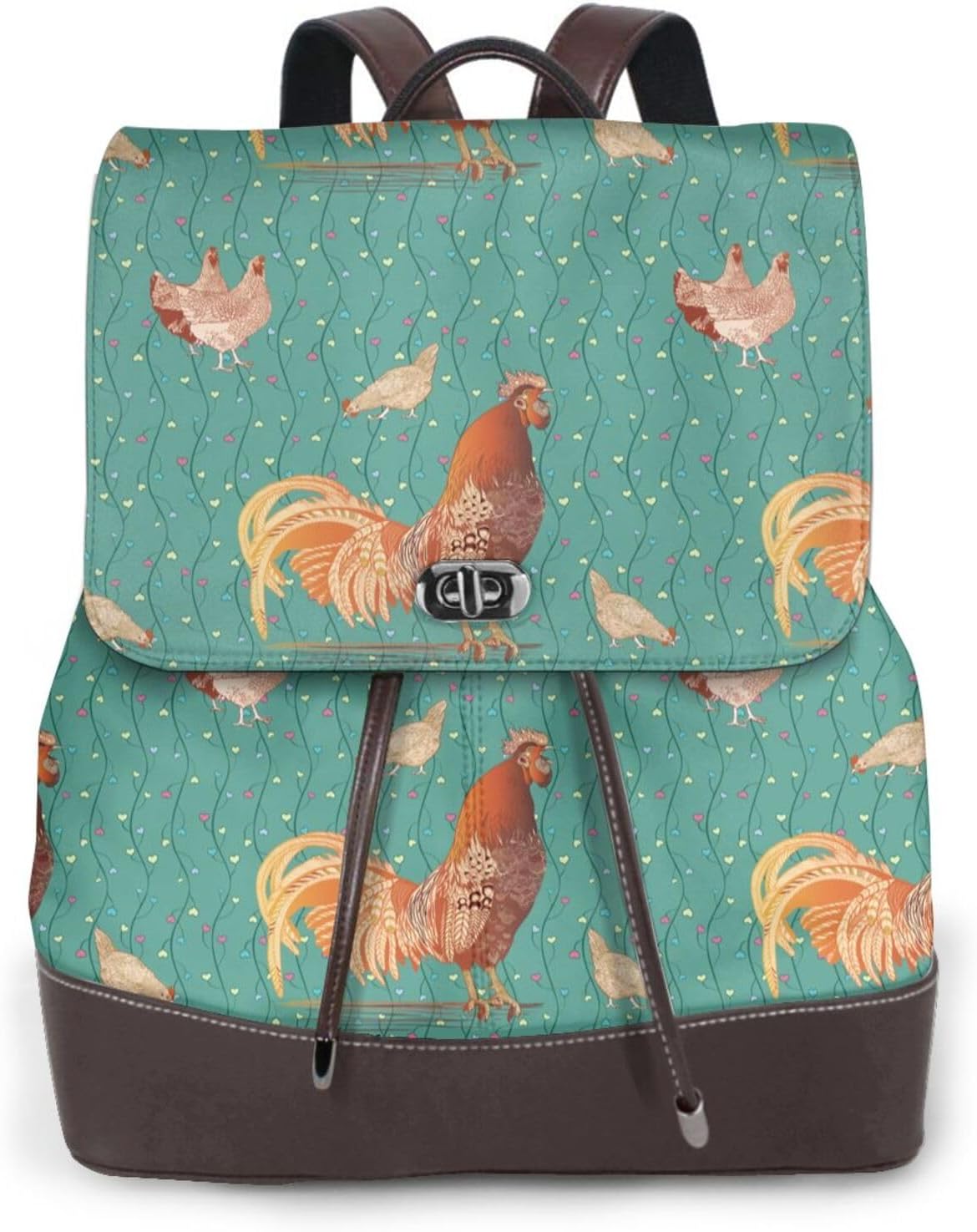 Rooster and a Hen for Womens Backpack Purse Microfiber PU Anti-theft Large Fashion Designer Travel Bag Ladies Shoulder Bags
