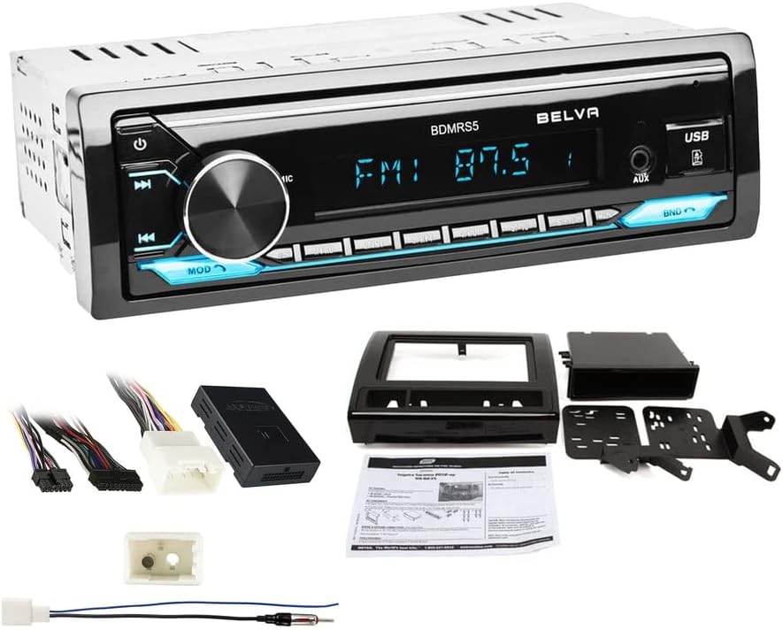 Single DIN Bluetooth Front SD/USB/AUX Car Stereo Upgrade for 2012-2013 Toyota Tacoma (Charcoal Dash, Amplified)