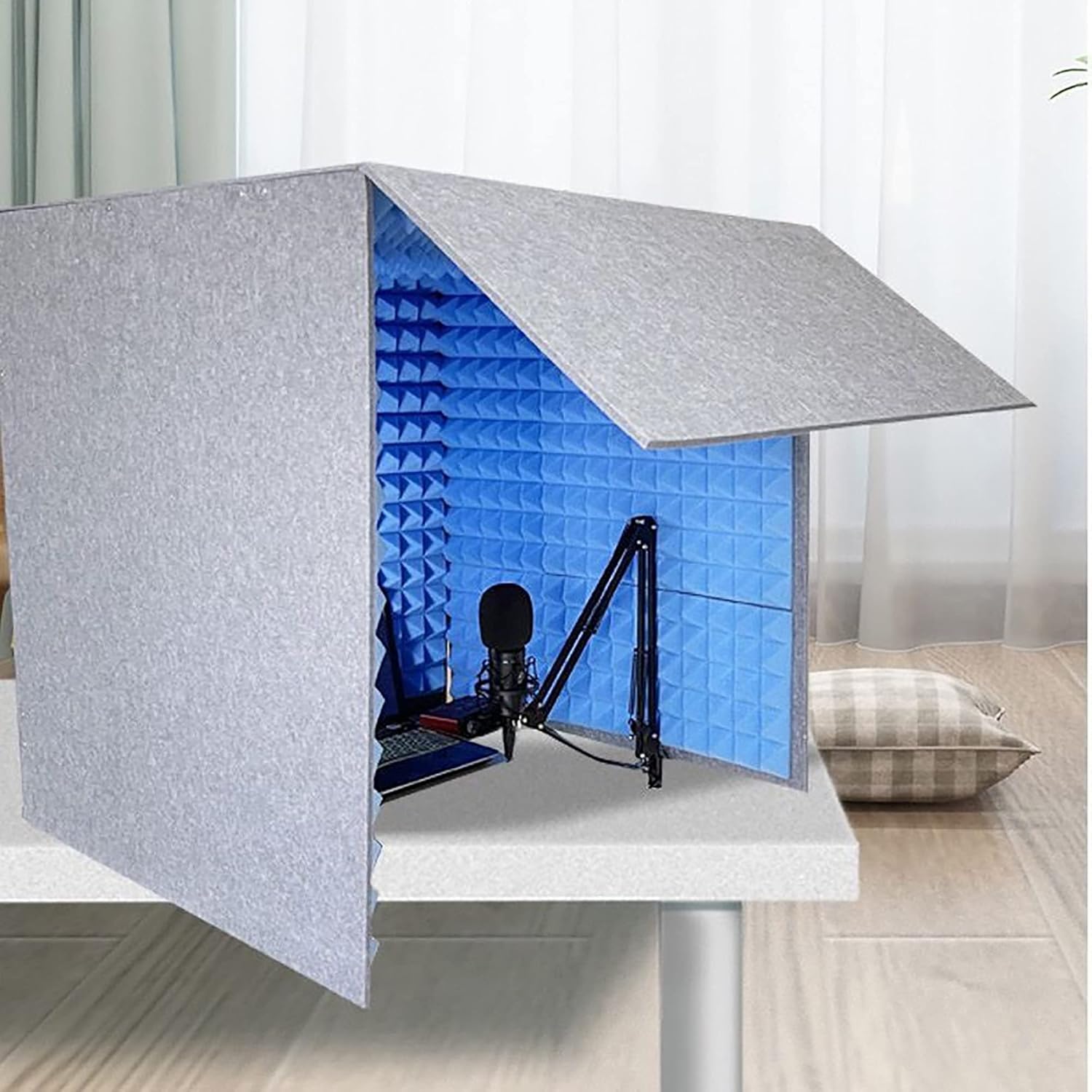 Desktop Soundproof Box, Portable Home Recording Studio, Suitable for Recording Live Broadcast (Dark Blue)