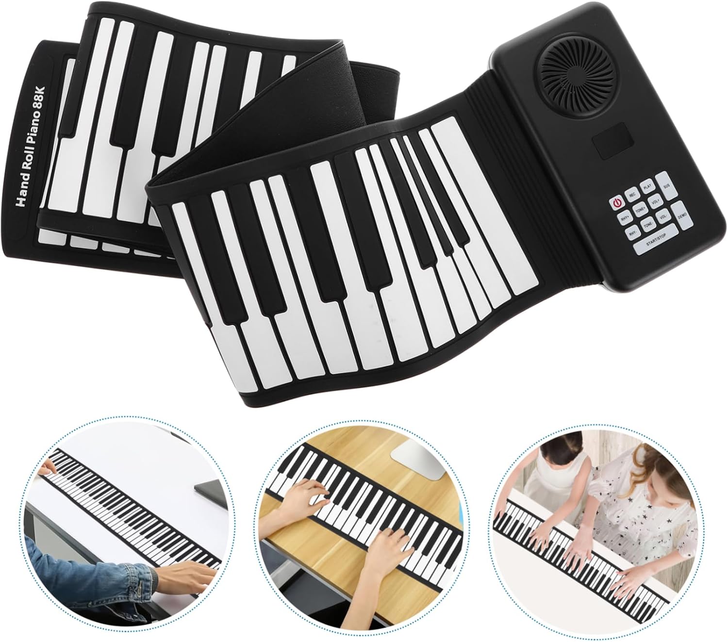 Silicone Keys Portable Roll-up Piano with Speaker Foldable Electronic Keyboard for Music Practice for Beginners and Adults