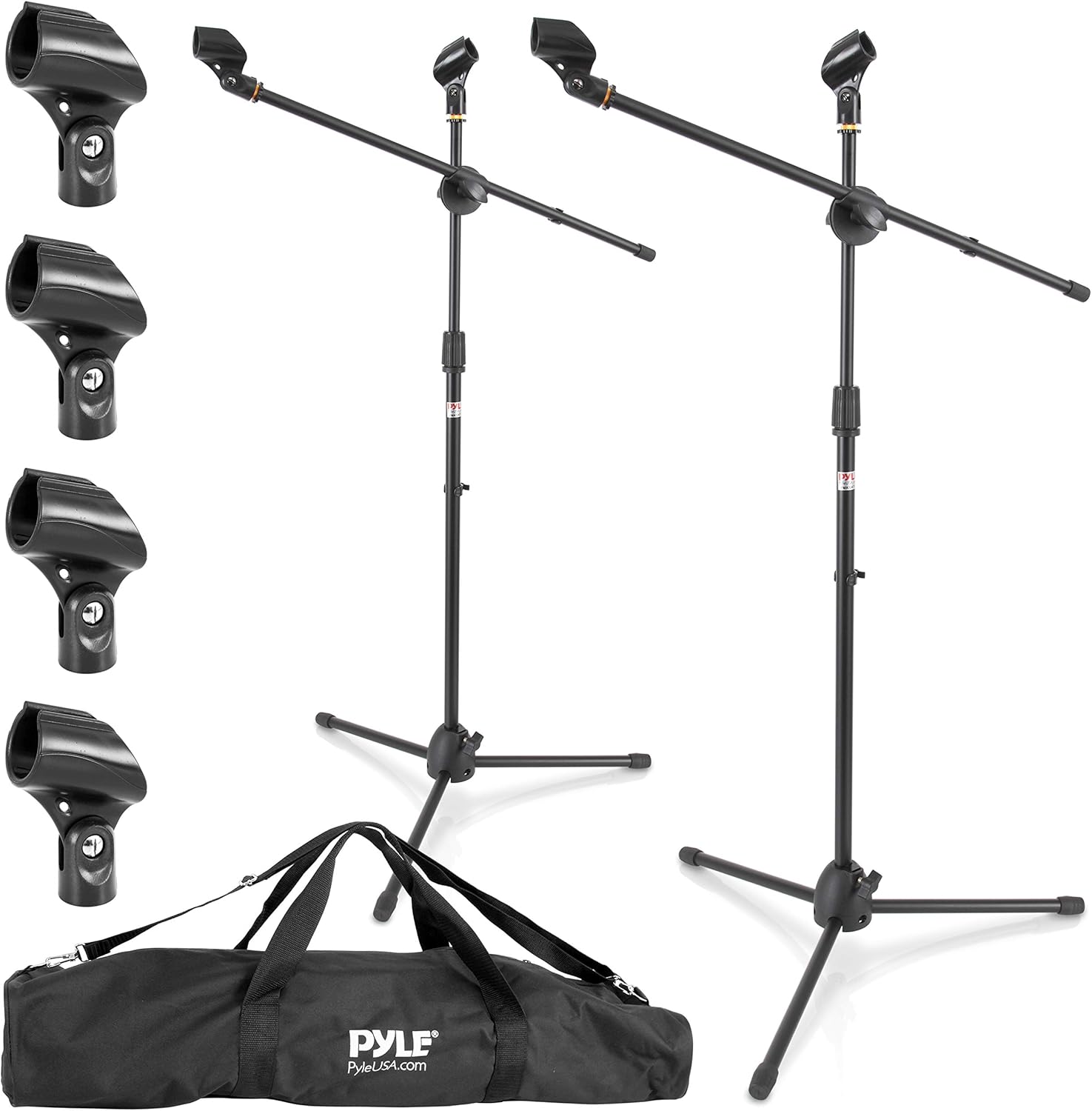 Pyle Universal Adjustable Tripod Microphone Stand Pair with 3 Piece Professional Dynamic Microphone Kit for Vocals, Singing, and Studio Use