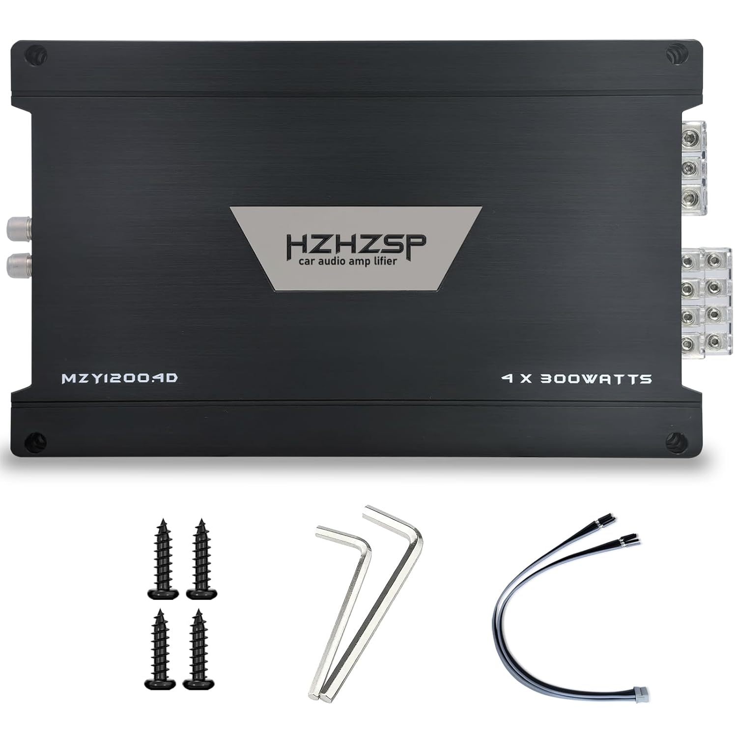 1200W 4 Channel Car Amplifier Class D - Adjustable Crossover, Bridgeable 400W x 2 @ 4 Ohm, Compact Aluminum Design with RCA and High Level Inputs