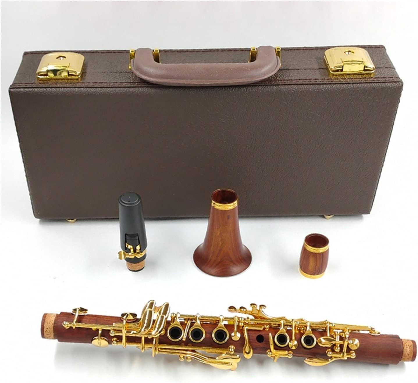 17 Key Redwood Clarinet EB Tone Nickel Silver Keys Woodwind Good Sound for Wind Performance Clarinet for Beginner (Color : Gold)