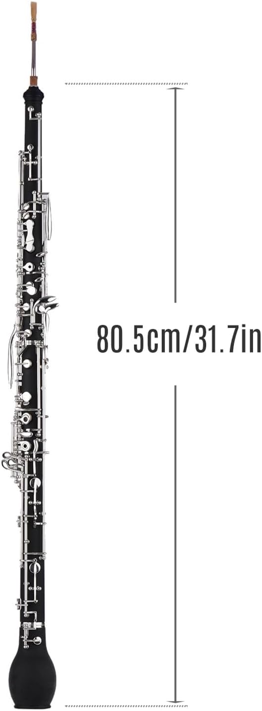 Professional English Horn Alto Oboe F Key Synthetic Wood Body Silver-Plated Keys Woodwind Instrument with Reed Gloves Cleaning Cloth Case Carry Mini Screwdriver