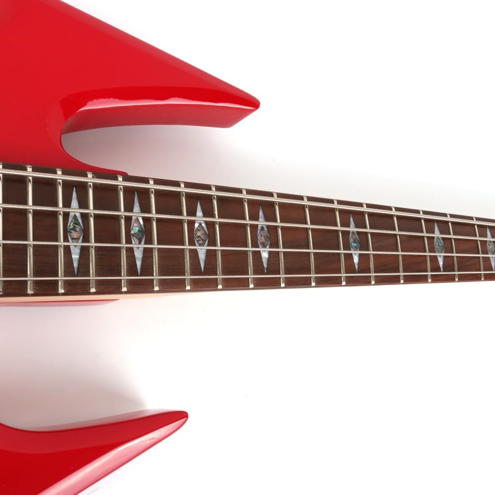 Fojill Cool Shape Full Size Standard Electric Bass Guitar Four 4 String Right Hand Handed Solid Body Canadian Maple Neck Genuine Rosewood Fretboard Fingerboard(Red)