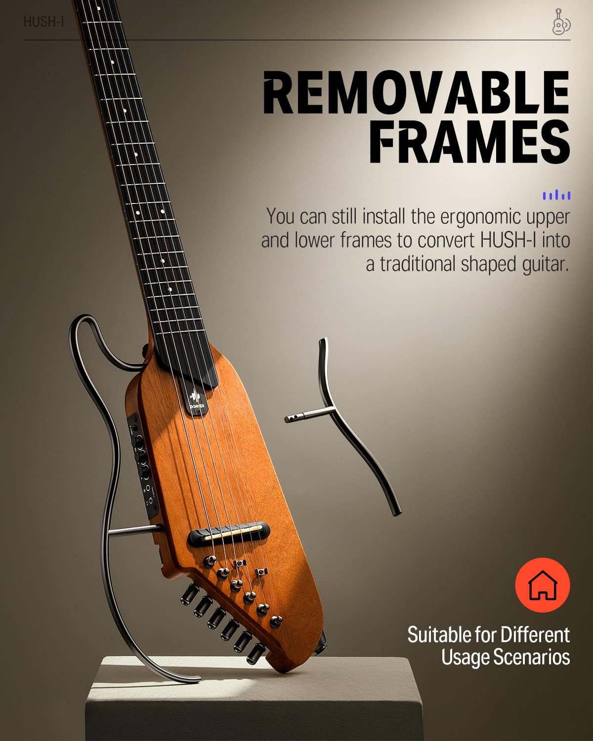 Portable Ultra-Light and Quiet Performance Headless Acoustic-Electric Guitar and Mini Electric Guitar Amp Wooden 3W Small Guitar Amplifier