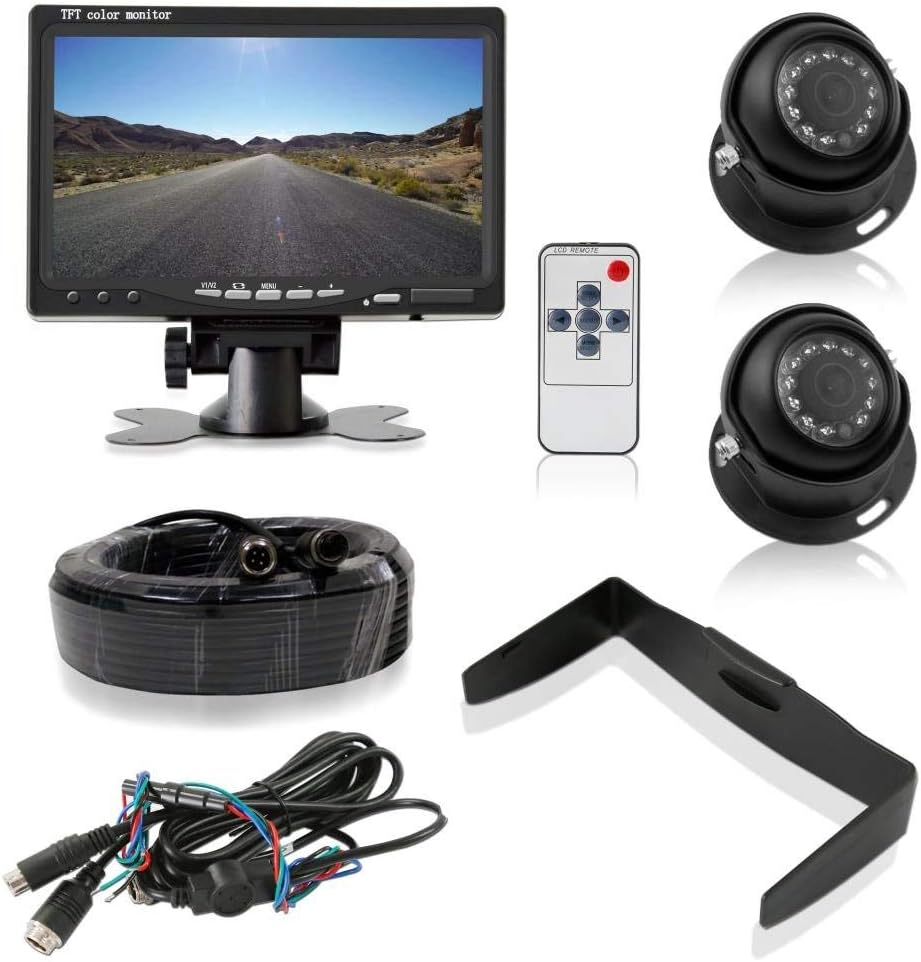Pyle Upgraded LCD Backup Camera Vehicle Mount With Weatherproof, (2) 170 Degree Adjustable Angle, Night Vision Cams, Color Video Security System for Truck, Vans, Cars