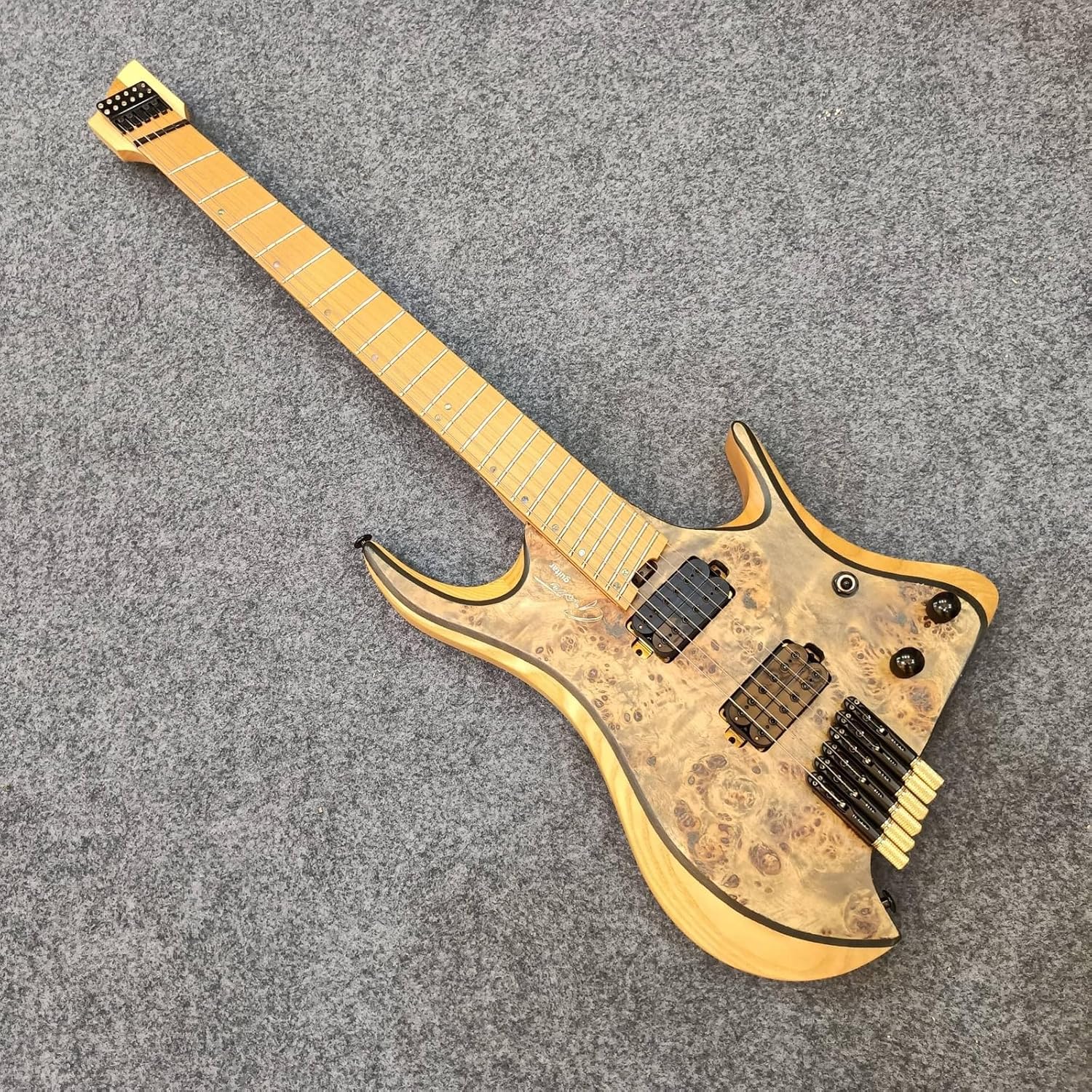 Headless Electric Guitar, 6-String Fanned Fret Guitar,Roasted Maple Neck 24 Fret Professional Guitar