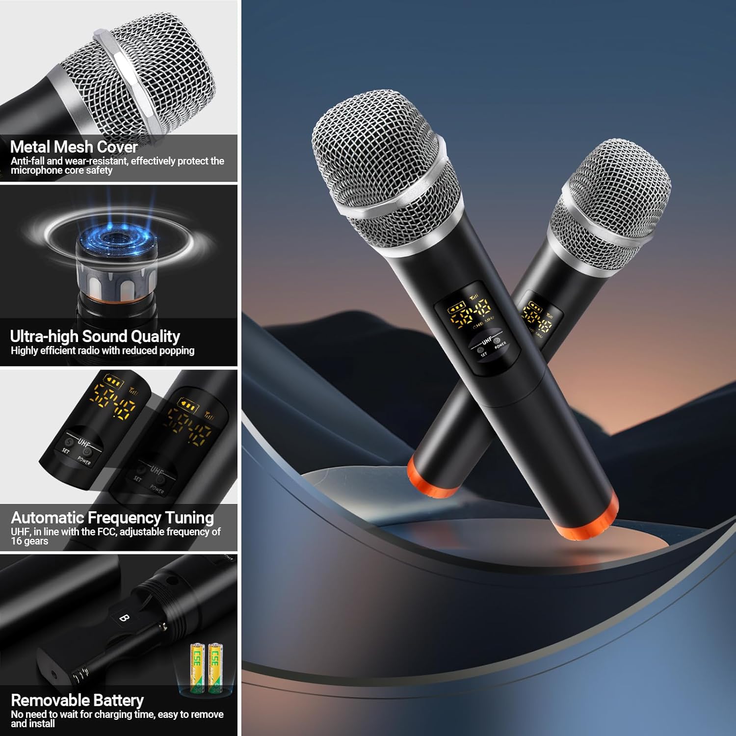 Wireless Karaoke System, Portable Karaoke Microphone Mixer with 16 Channels UHF Wireless, Optical AUX Microphone Speaker for Smart TV, PC, Amplifier, Speaker, KTV