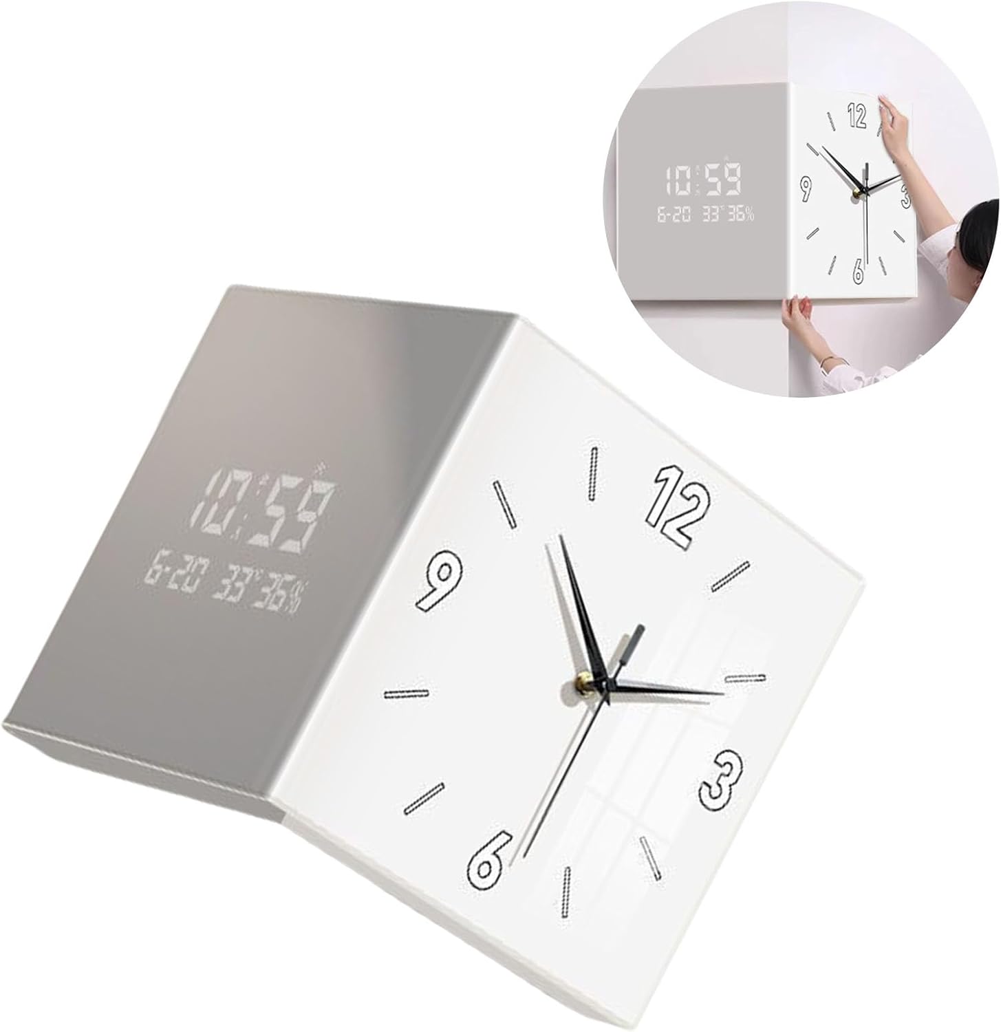 Double Sided Corner Clock Easy to Read Square Wall Mount Digital Display for Living Room and Office Wall Decors Home Decors