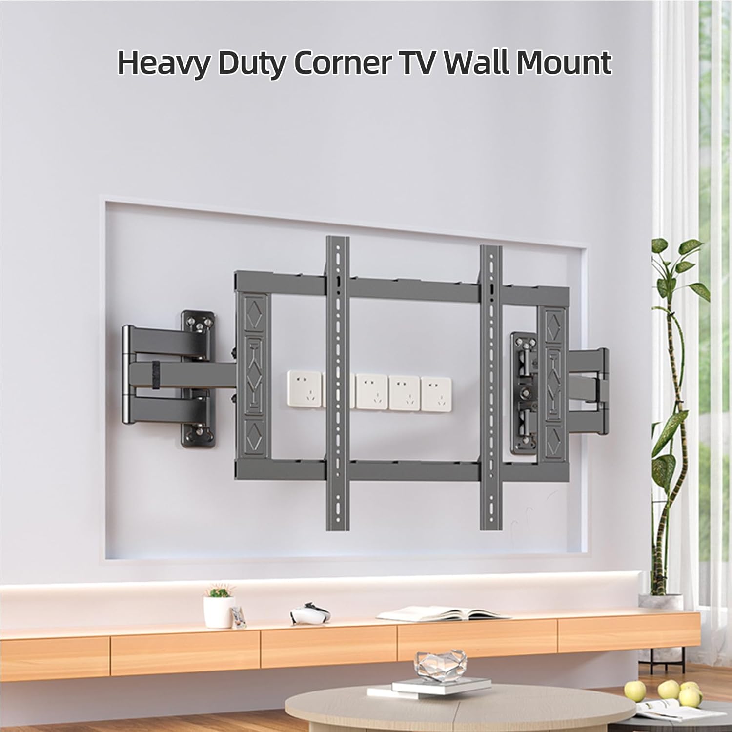 Corner Full Motion TV Wall Mount for 50-80 Inch TVs,Heavy Duty 176lbs Steel,Ultra Slim Dual Articulating Arms,Smooth Tilt Swivel Extension,U-Groove-toInstall,Max VESA 600x600mm,XL-DY694