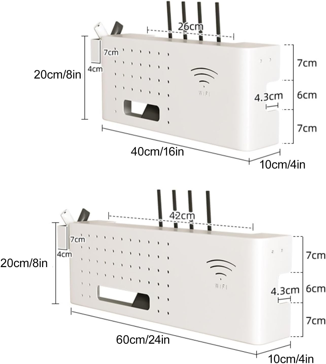 WiFi Router Hidden Box, Wall Mount WiFi Router Storage Box, Home Media Storage Cabinet, Organized Power Strip Cable Management Hider Rack, for Office and Home(White,40 * 10 * 20cm/16 * 4 * 8in)