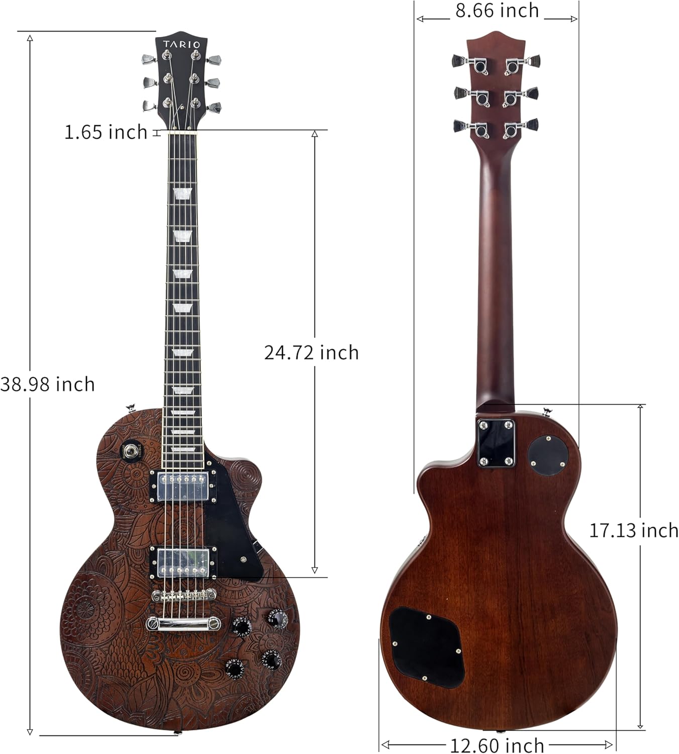 TARIO Electric Guitar Surface engraving pattern design Guitar Okoume Body with Bag