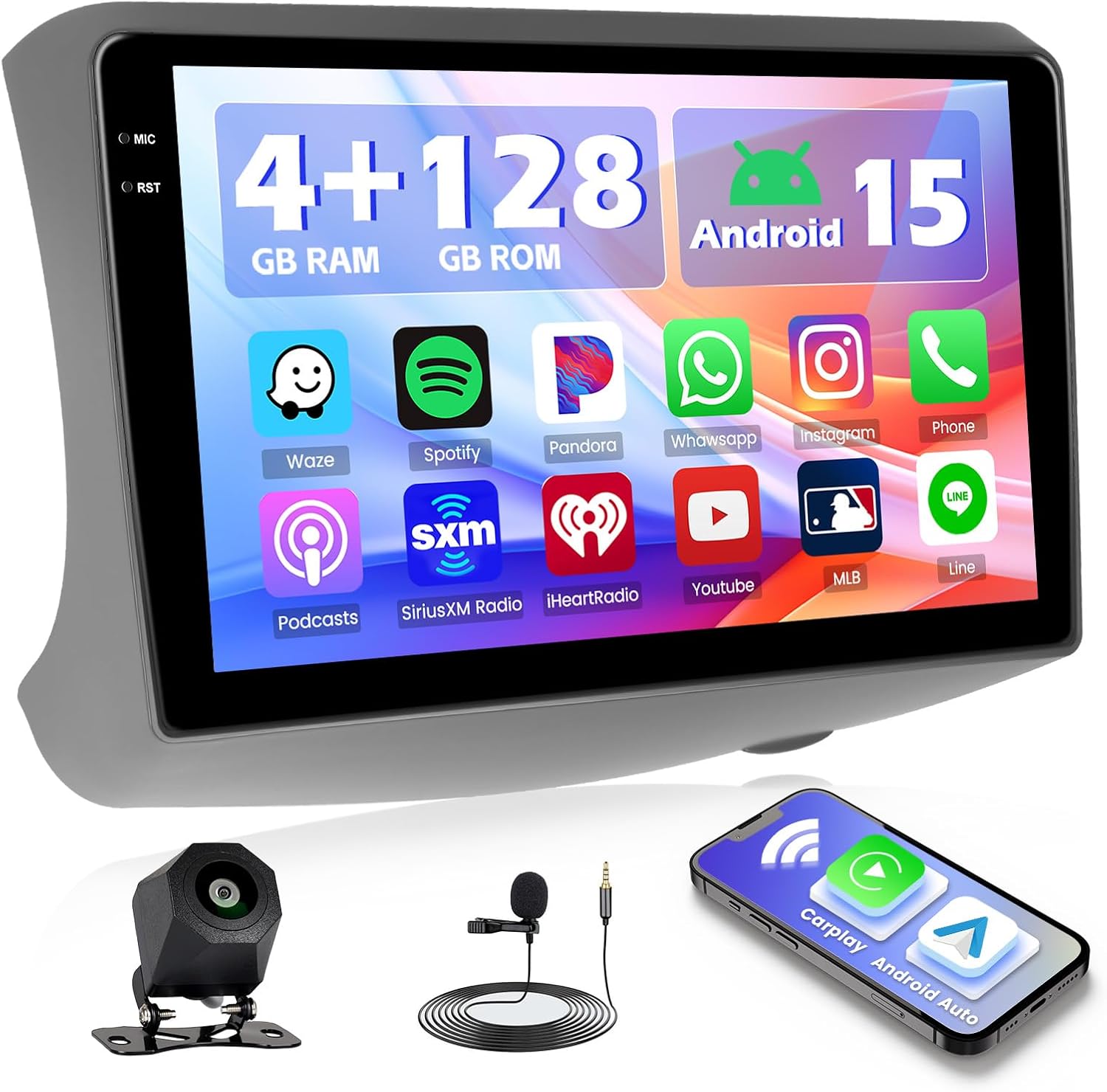 [4+128G] Hikity Android Car Stereo for Toyota Yaris 1999-2005, Echo 2000-2002, 9” Incell Touchscreen Radio CarPlay/Android Auto, Bluetooth, GPS Navigation, WiFi, FM/RDS + AHD Backup Camera