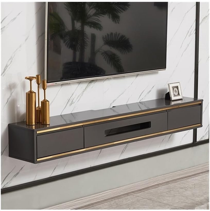 TV Stand Floating TV Stand with Storage, Modern Wall Mount TV Console for Under TV, Rubber Wood Floating Media Console for Bedroom Living Room ﻿ TV Cabinet(Dark Gray,200cm)