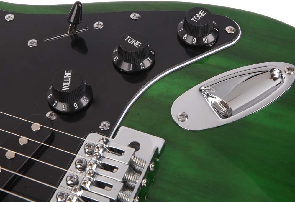Stylish Electric Guitar with Black Pickguard 39’’ Guitar Kit Maple Fingerboard Beginner Guitar Set with Amplifier Accessories Right Handed Green