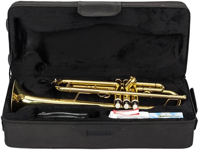 NOLLAM Bb Standard Trumpet Set Brass Musical Instruments with Carrying Case,Gloves, Cleaning Kit Nickel Plating Trumpe for Beginners or Advanced Students, Golden