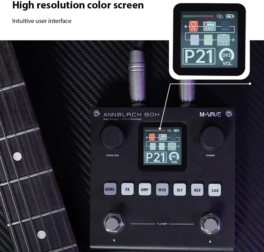 Guitar/Bass AMP Multi Effects Processor 80 Editable Presets 6 Effects Modules 3-Band EQ 20 Preamp 20 IR CAB Slots Multi Effects Pedal LCD Screen Multifunctional Guitar/Bass Effector