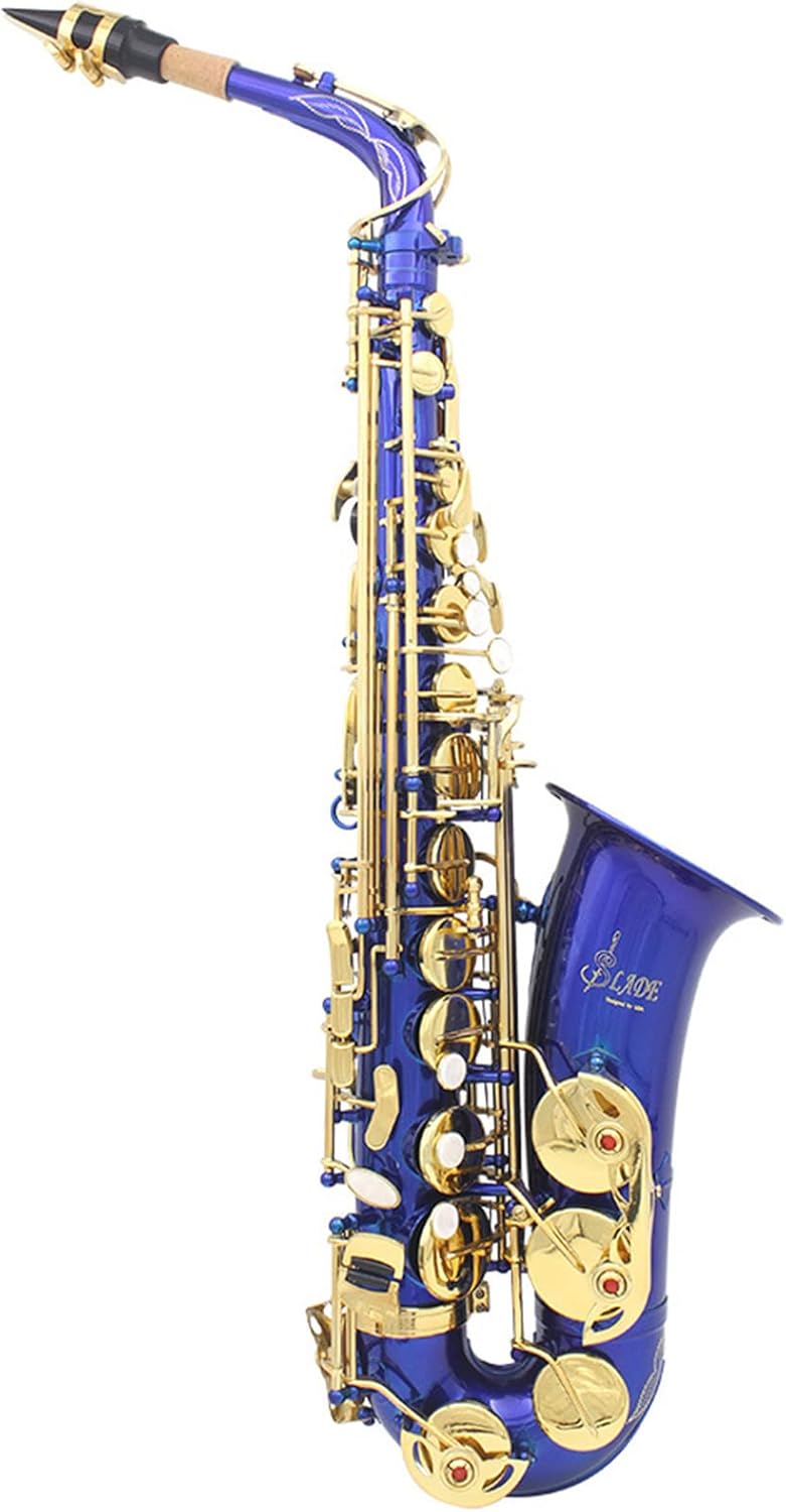 Alto Saxophone Full Kit, Blue Lacquer Alto Sax in E Flat, Professional Sax Woodwind Instrument for Beginner/Students/Performance, Quality Brass Engraving E Flat Alto Sax