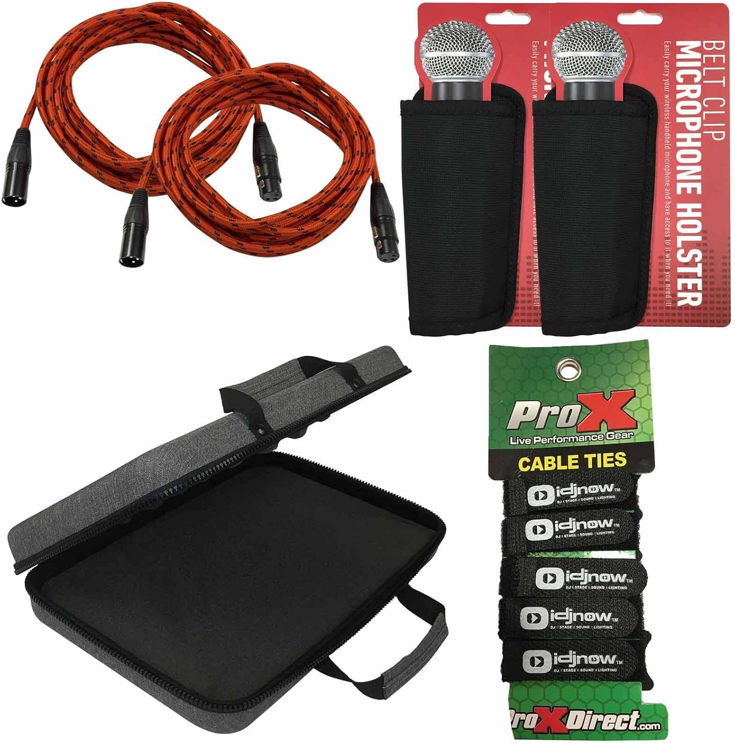 Accessories Pack 20ft Red XLR Cables 2 Pack + Case + Mic Holsters