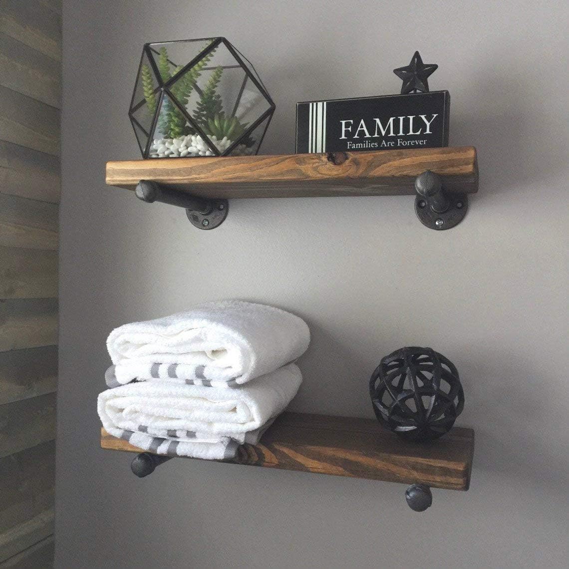 Industrial Floating Shelves Wall Shelf - Floating Shelves Wood Wall Mounted, Hanging Shelves, Floating Shelves Rustic, with Pipe Hardware Brackets (Set of 2) 1.5'' X 10'' (Special Walnut, 36'')