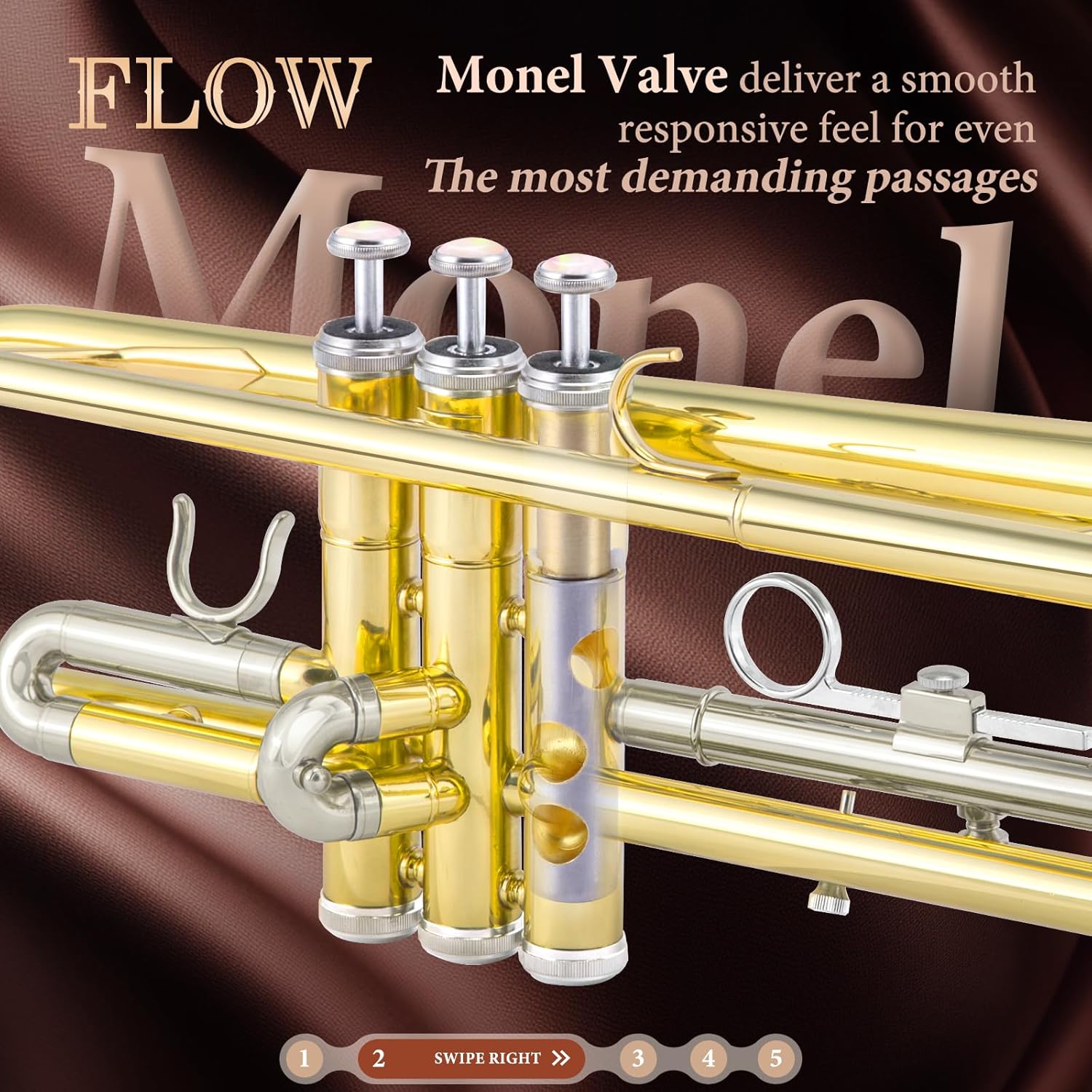 ALLSET Bb Standard Trumpet for Beginners | Student Band, Orchestra, Pro Level Performance | Professional Brass Trumpet Kit with Hard Case, 7C Mouthpiece& Cleaning Kit | Gold Tube & s Silver key