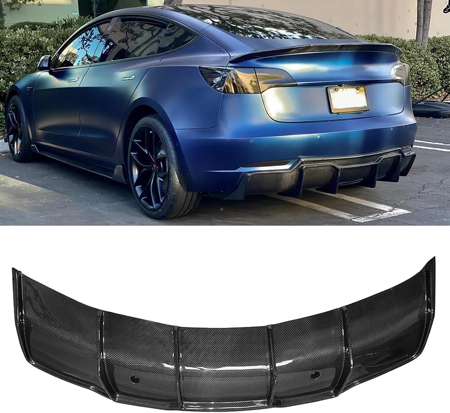 Compatible with Tesla Model 3 2017-2021, Car Rear lower Spoiler, Bumper Diffuser Lip Splitter Cover Body Kit Exterior Accessories Carbon Fiber