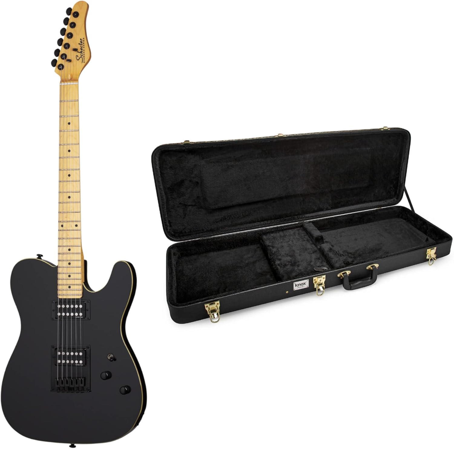 Schecter PT 6-String Electric Guitar (Right-Handed, Gloss Black) Bundle with Hard Shell Protective Carrying Case (2 Items)