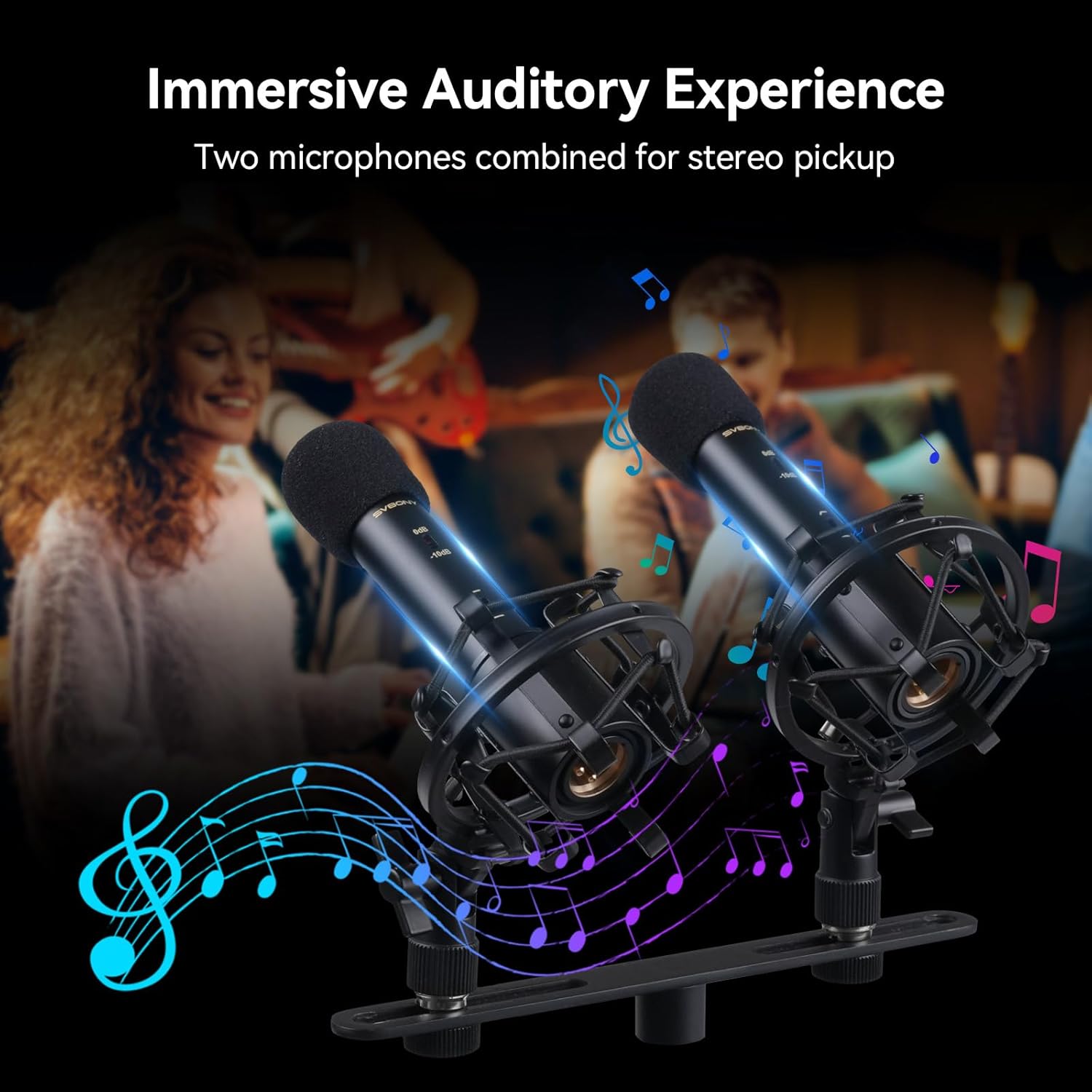 SVBONY SVMic M1 Dual Microphone Kit, 22mm Gold Instrument Condenser Mic with Low Cut/-10dB Pad, Shock Mount, T-Bar & Case for Studio Vocal, ASMR, Acoustic Guitar, Bass, Drums Recording