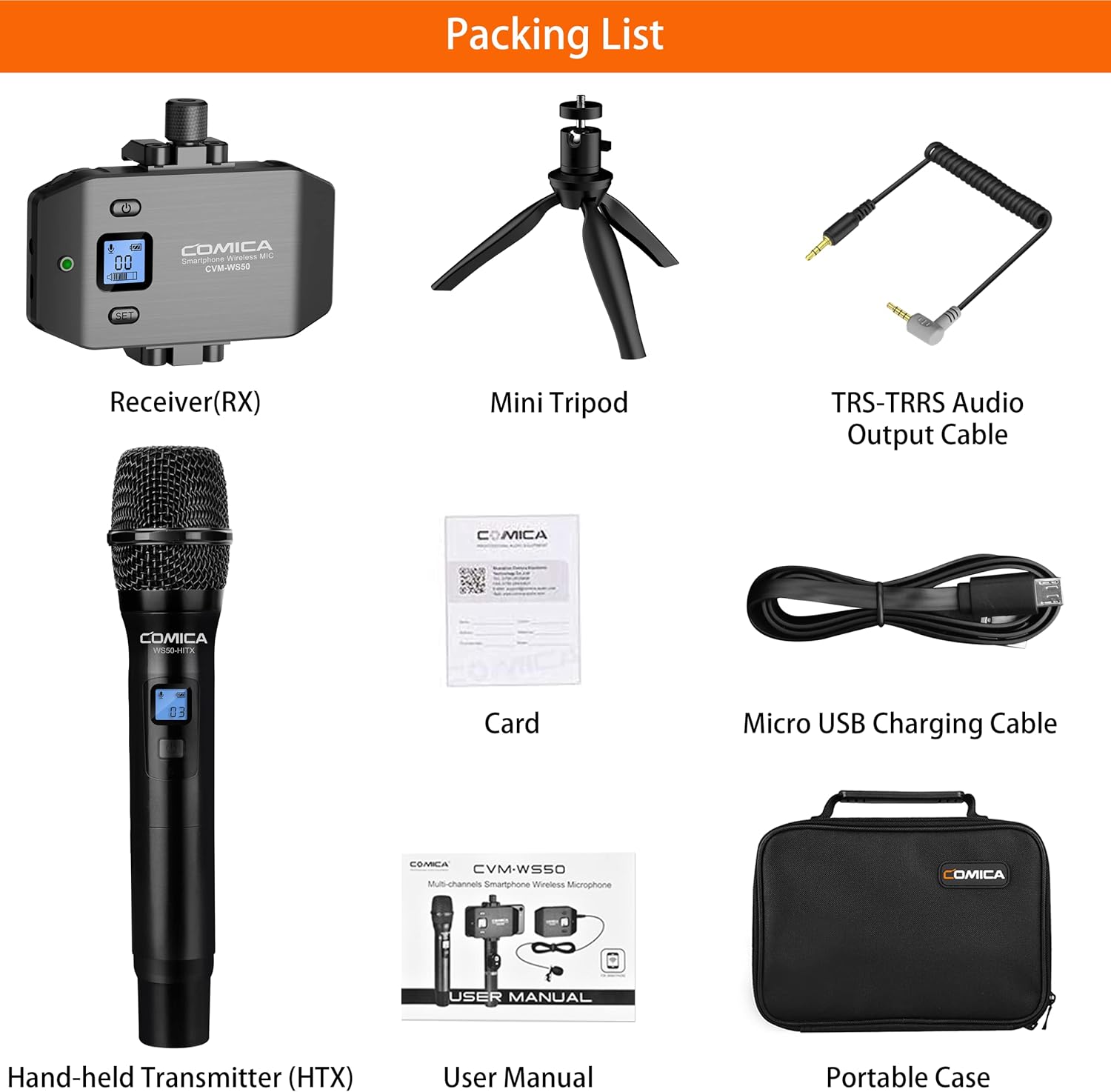 Wireless Microphone for Smartphone, Comica CVM-WS50(H) Handheld Microphone for iPhone/Android Phones Interview, Professional Recording Mic for Sing Video Vlog YouTube TikTok Facebook Livestream