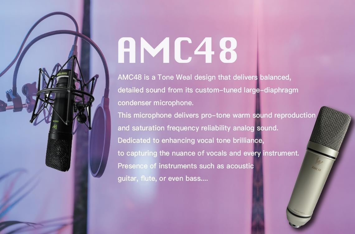 AMC48 Studio Condenser Microphone Circuit, XLR Output, Cardioid, Warm & Articulate Sound for Studio, Recording, Live-Streaming Podcasting...