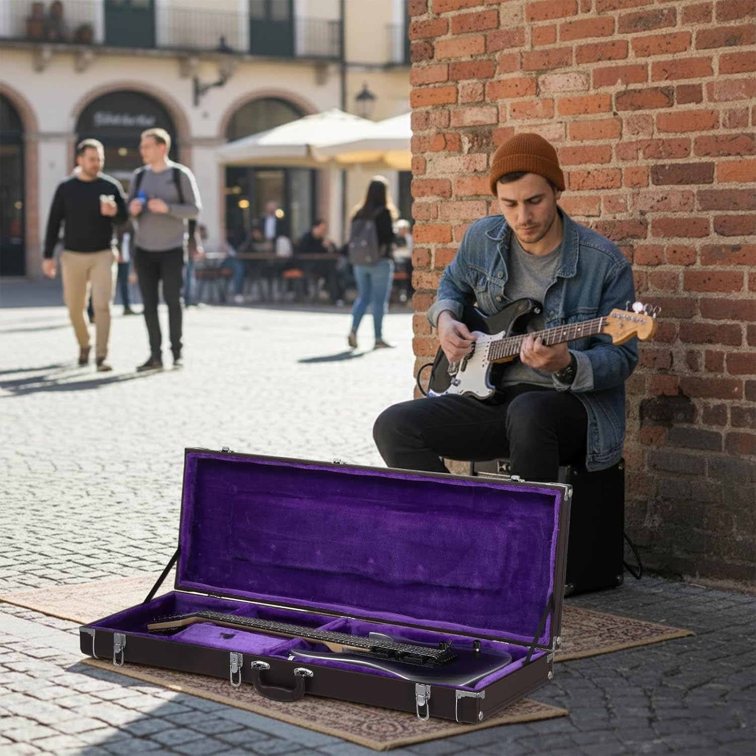 Ktaxon 39-Inch Electric Guitar Hard Case, Rectangle Wooden Standard Electric Guitars Hard-Shell Protective Carrying Case for KST/KTL/170 Model with Lock Latch Padding (Chocolate Brown)