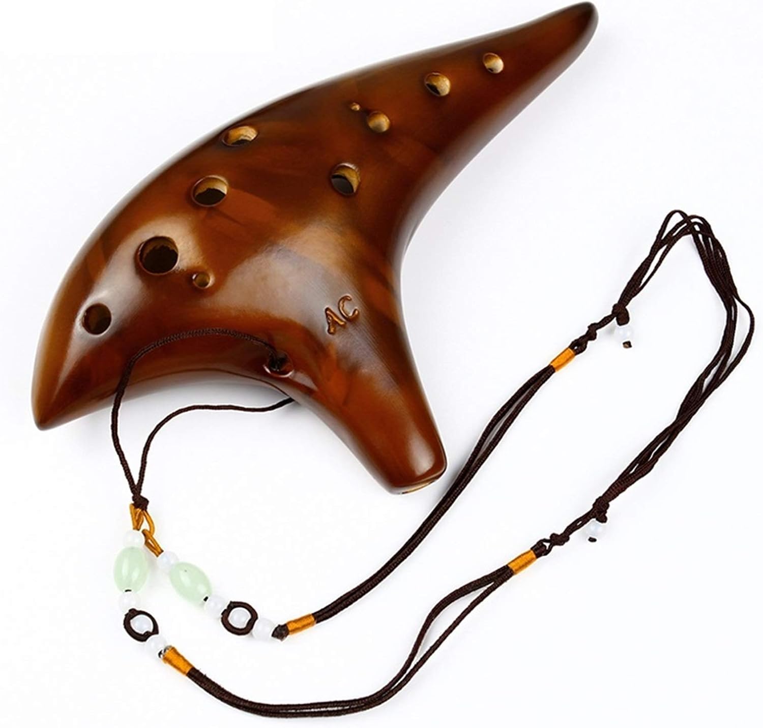 Brown Alto C Key Ocarina 12 Holes Burning Classic Music Instrument Glossy Bright Glaze Ocarina Woodwind Instrument Flute(Ocarina)