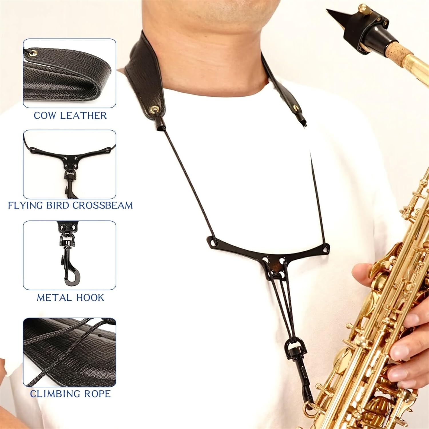 Saxophone Strap Alto Saxophone Electric Wind Instrument Strap Universal Cowhide Neck Strap For Adults saxophone accessories kit