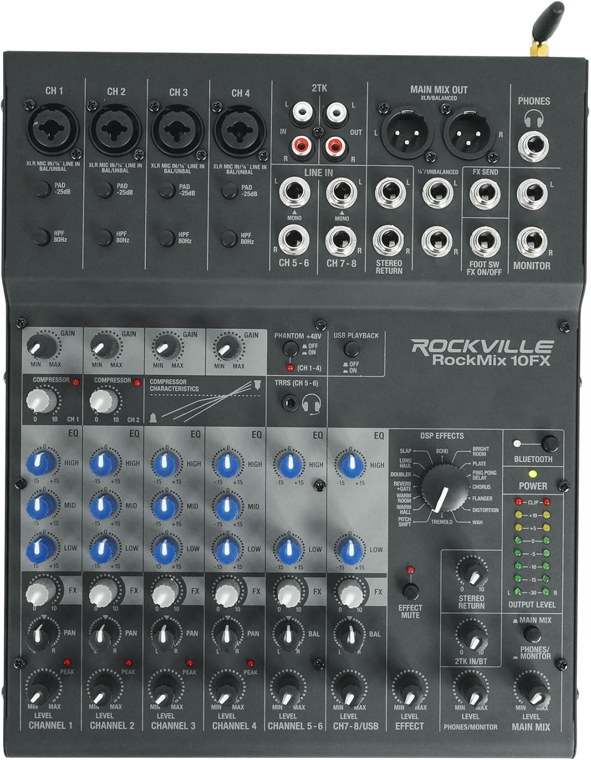 Rockville ROCKMIX 10FX USB Computer Recording Interface Bluetooth Effects Mixer