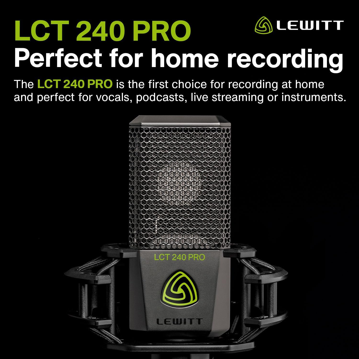 LCT-240 Condenser Microphone with high-Perfomance Capsule, Cardioid Pattern, Black, Shock Mount, Magnetic pop Filter