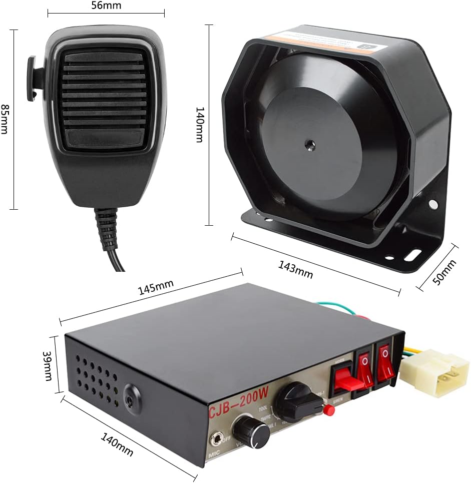 Car Siren Speaker Safego Police Siren Speaker Car Pa System, Dc12v 200w 9 Tones Wired Handheld Microphone Loudspeaker Emergency Siren Electronic