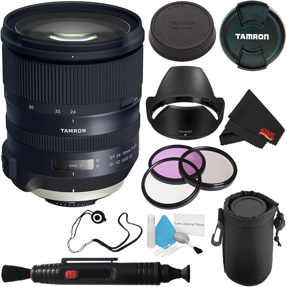 6Ave Tamron SP 24-70mm f/2.8 Di VC USD G2 Lens for Nikon F (International Model) + 82mm 3 Piece Filter Kit + Deluxe Lens Pouch + Deluxe Cleaning Kit + Lens Cap Keeper + Lens Pen Cleaner Bundle