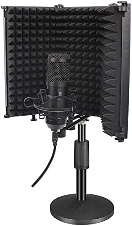 Microphone Isolation Shield 3-Panel Wind Screen Filter Foldable with Metal Disc Holder for Recording Studio Singing