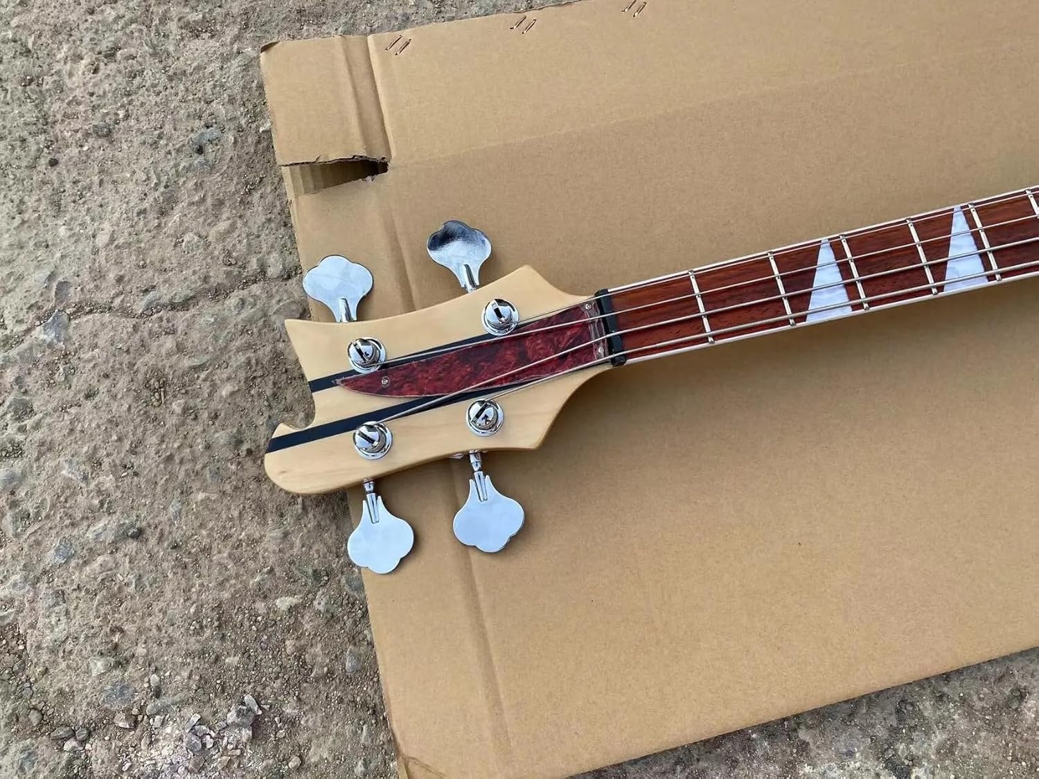 4-String Electric Bass Guitar - Natural Spalted Maple Veneer Finish, Checkerboard Binding, Neck-Thru Construction