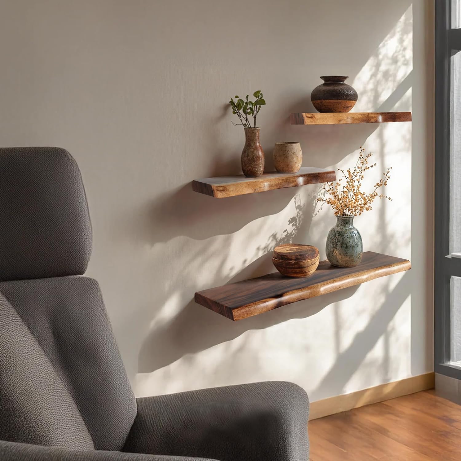 Greenage Live Edge Floating Acacia Wood Shelf 24