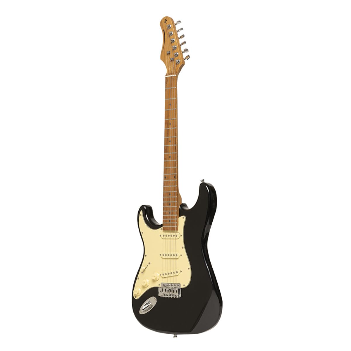 Stagg SES-55 BLK LH Series 55 Left Handed Electric Guitar with Solid Paulownia Body l Tempered Maple Neck l 22 Fret Maple Fingerboard l Aged White 3-Ply Pickguard l Brilliant Black Finish