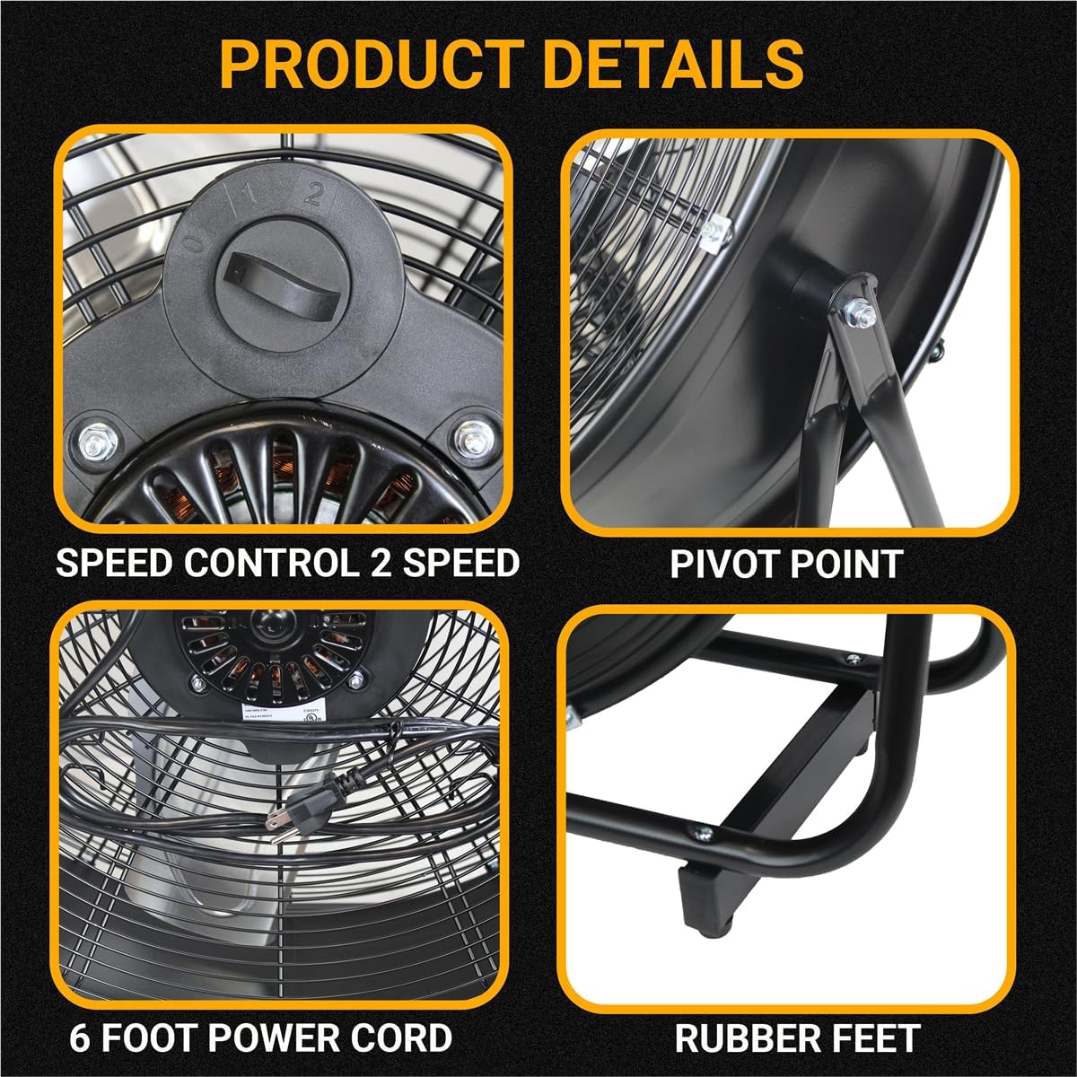 K Tool International 77741 24” Belt Drive Drum Fan with Wheels, High-velocity, 2-Speed, Cut-off Protection, 7850 Max CFM, cUL listed, Used in Warehouses, Shops, Greenhouses, Barns, Gyms, Black