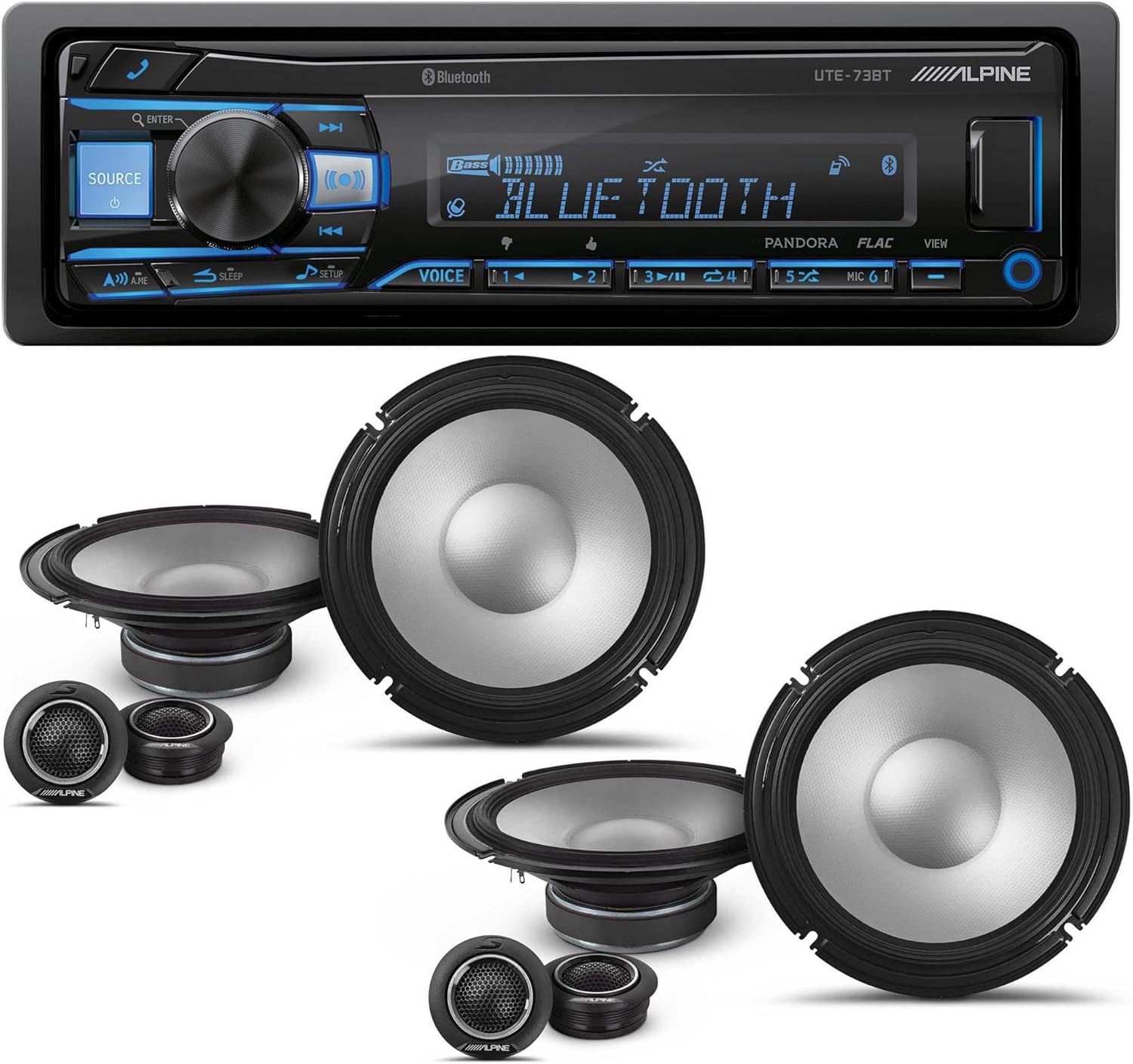 Alpine UTE-73BT Mech-Less Digital Bluetooth Media Receiver with 2 Pairs Alpine S2-S80C Type S 8