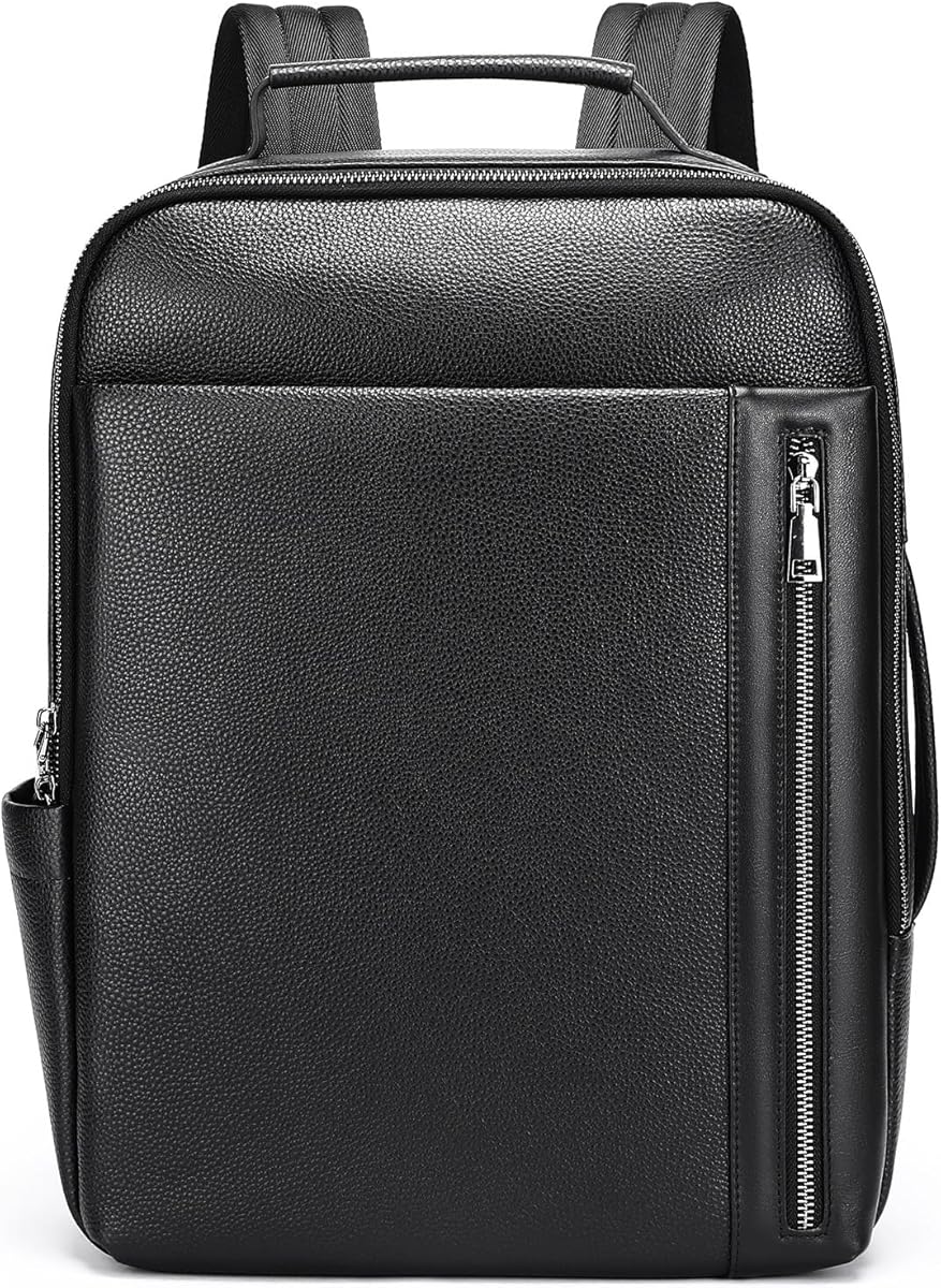 Genuine Leather Backpack for Men Travel Laptop Bag Classic Casual Daypack Business Work & School Bookbag Gift Box (Black)